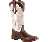 Lucchese Women's Resistol Ranch White with Natural Oil Calf Brown Leather Cowgirl Boots 9 M