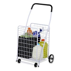 Honey-Can-Do CRT-01513 Large Folding Shopping Cart Rolling 4-Wheel Utility Wagon, White by 