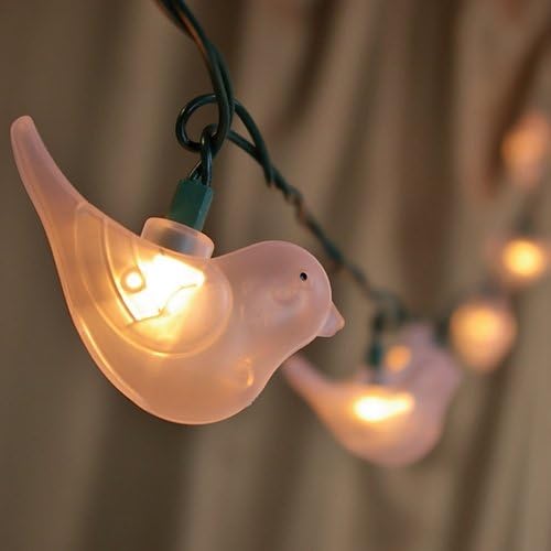 String Lights, 10 White Birds, Outdoor, Green Wire, 11 Ft., Plug In