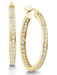 0.50 cttw. Round Diamond Earrings Fashion Hoops 14K White Gold