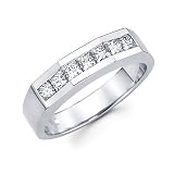 Size- 11.5 - Princess Cut Channel Set 14k White Gold Mens Diamond Wedding Ring Band 1.0 ct (G-H, SI1)