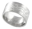 Stainless Steel Grooved Asian Dragon Design Brushed Satin Flat Band