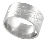 Stainless Steel Grooved Asian Dragon Design Brushed Satin Flat Band