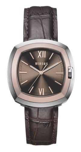 Versus By Versace Gents 'U&Me' Two Tone Dark Brown Leather Strap Watch