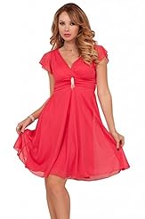 V-neck Chiffon/Polyester/Spandex Empire   Waistline Cocktail Knee Length Cap Sleeves Short Sleeves  Flowy Ruched Sheer Homecoming Dress/Bridesmaid Dress/Party Dress  With Rhinestones