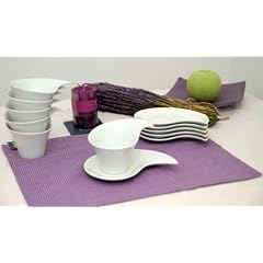 KAFFEESERVICE MODERN 6 PERSONEN BOLOGNA 12TLG PORZELLAN GESCHIRR DESIGN WEISS NEU