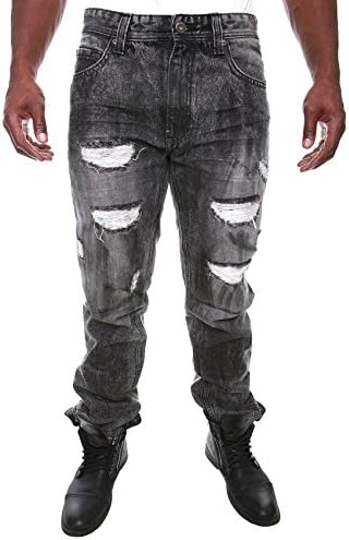 M1758 - Black MAKOBI Stained Grease Jeans with Tears (44)