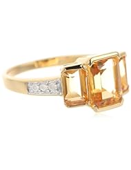Yellow Gold Plated Sterling Silver Trinity Citrine Diamond Ring (0.06cttw, I-J Color, I2-I3 Clarity), Size 7