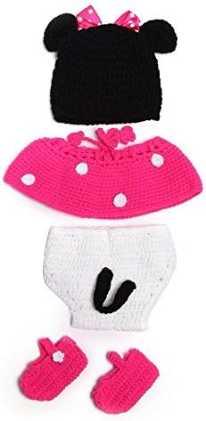 4pcs Baby Crochet Mouse Photography Costume Shoes & Hat (Rose)