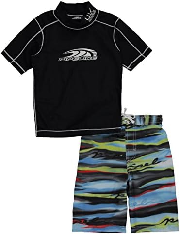 Pipeline Big Boys' "Blended Stripes" 2-Piece Swim Set - black, 8