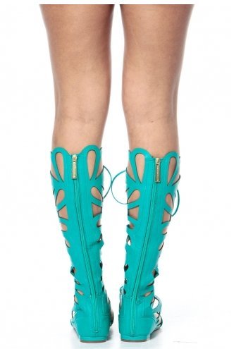 Breckelles Womens Solo 15 Caged Knee High Gladiator Sandals Aqua