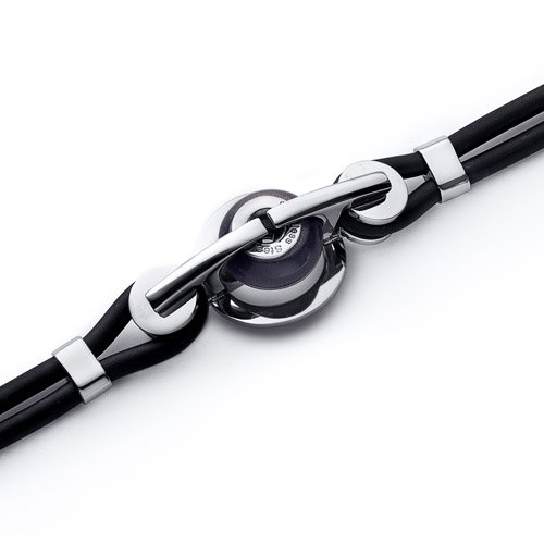Purple Glass Roundel Bead Stainless Steel Silicon Bracelet