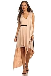 High-Low-Hem Rayon/Spandex Sleeveless Grecian Draped  Dress