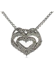 Sterling Silver Diamond Fashion Double Heart Pendant Necklace (1/6 cttw, H-I Color, I2-I3 Clarity), 18"