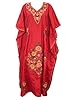 Bohemian Silk Kaftan Red Kashmiri Embroidered Caftan Kimono Dress for Womans, Xl