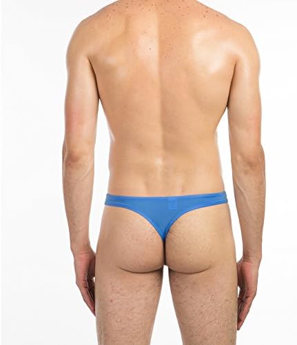 Men's Sexy Elastic Smooth Airplane Underwear Thong G-string (US M/Tag L, Blue)