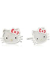 Hello Kitty Girl's Sterling Silver Pink Bow Stud Earrings