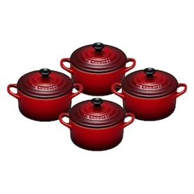 Le Creuset - Les c�ramiques - coffret de 4 mini cocottes - rondes - cerise - 10cm - 91006900060000