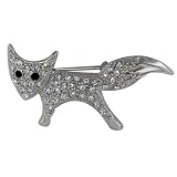 Silver Tone Fox Rhinestone Animal Pin Brooch