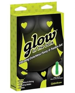 Glow in the dark vibrating crotchless panty and pasties set - hearts (Package Of 3)
