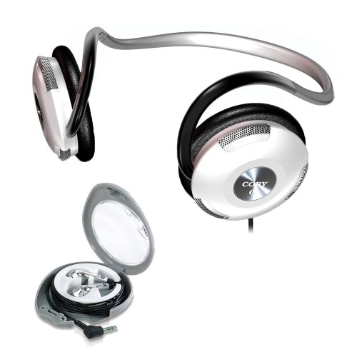 Coby Neckband Digital Stereo Headphone with Bonus Earphones and Carrying Case CV231WHT (White)