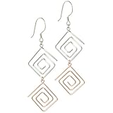 Sterling Silver Two Tone Square Maze Dangle Earrings