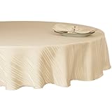 Maytex Mills Stripe Dobby Fabric Tablecloth, 70-Inch Round, Ivory