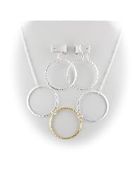 Gold Plated Sterling Silver Flat Hammered Circle Large Links Necklace Earrings Italy