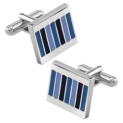 Men's Track Stripes Cuff Link by Enrico Pardini - Blue Rhodium