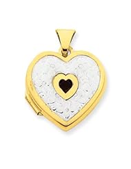 14k Gold with Rhodium Garnet 18mm Heart Locket