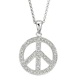 14K White Gold Pave Set Round Diamond Pendant - Peace Sign (0.19 ctw, G-H, SI1)