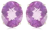 14k White Gold 10x8mm Amethyst Oval Checkerboard Stud Earrings