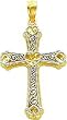 14K Two Tone Gold Hearts Cross Pendant