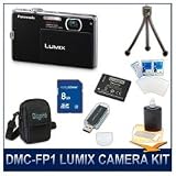 Panasonic LUMIX DMC-FP1 FP1 Black Digital Camera, 12 MP, 4x Optical Zoom, 2.7 LCD, HD Video Recording, Deluxe Carrying Case, Battery, 8 GB Memory Card, USB Card Reader, 3pc. Lens Cleaning Kit, Screen Protectors, & Flexible Tripod