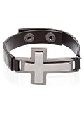 GUESS Leather Cuff Sideways Cross, BLACK