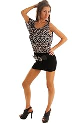 Nylon/Spandex Sheer Stretchy Belted Zig Zag  Dress