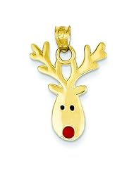 14K Yellow Gold Enameled Reindeer Charm Pendant Jewelry