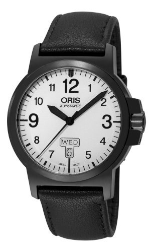 Oris Men's 73576414766LS BC3 Sportsman Day Date Black DLC Case and Leather Strap Watch