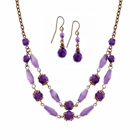 Amethyst and Copper Hues Necklace Earrings Box Set by 1928 Jewelry