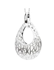 925 Sterling Silver Satin Finish Teardrop Cut-Out Pendant with High-Polish Bail