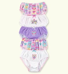 5 Pack - Older Girls' Pure Cotton Assorted Owl Briefs