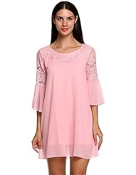 Chiffon/Cotton/Polyester Long Sleeves Lace Flared-Skirt Short Natural   Waistline  Dress