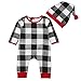 Baby Boys Girls Long Sleeve Black White Plaid Christmas Romper Jumpsuit with Pompom Hat (12-18M, Black)