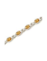 10K White Gold Oval Citrine and Diamond Bracelet