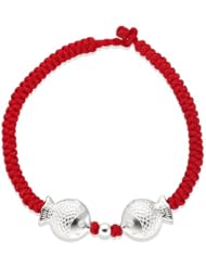 Honeystore Girls Red String 925 Sterling Silver White Gold Plated Fish Kiss Bracelet Color Red Length 7.1 inch