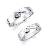 14K White Gold Round Diamond Men & Women's Couple Wedding Ring Band 2 Pieces Set (1/3 ctw., GH Color, SI Clarity)