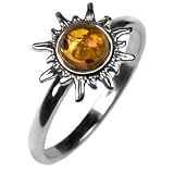 Certified Genuine Honey Amber and Sterling Silver Flaming Sun Ring