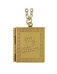 15/16 X 1" "My Album" Book Locket Pendant Necklace On 30" Chain, USA!, in Gold with Antique Finish
