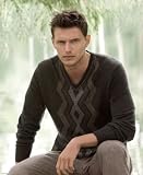 Perry Ellis Merino Blend Argyle V-Neck Sweater Charcoal Heather XL