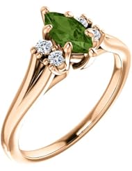 18K Rose Gold 8.00x4.00mm Marquise Cut Green Tourmaline and Diamond Ring -- LIFETIME WARRANTY